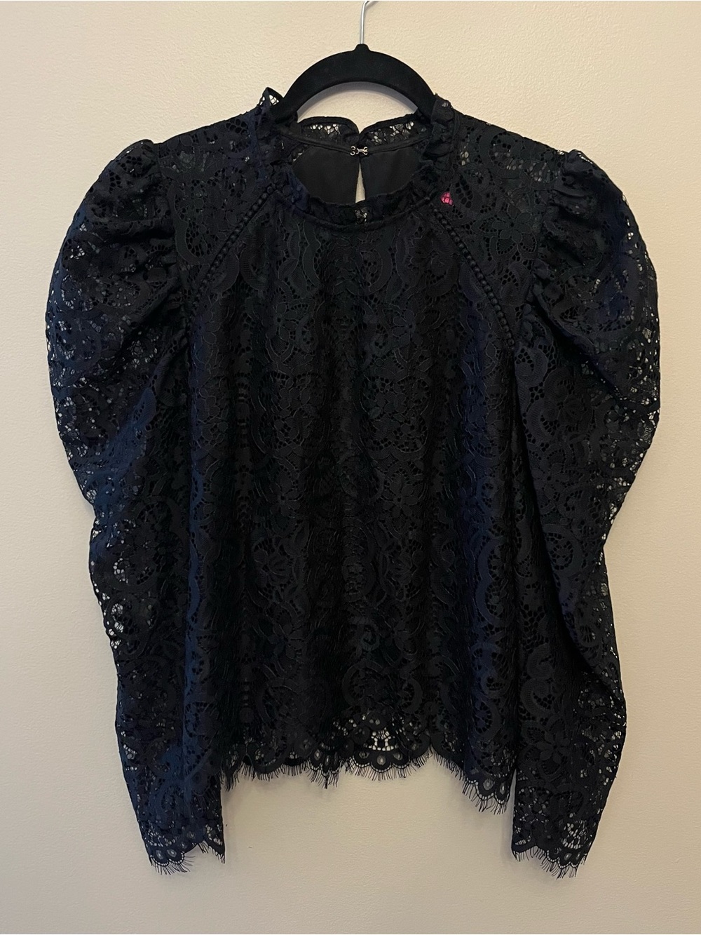 Lilly Pulitzer Averi Lace Top Puff Sleeves Women's Size Small Black